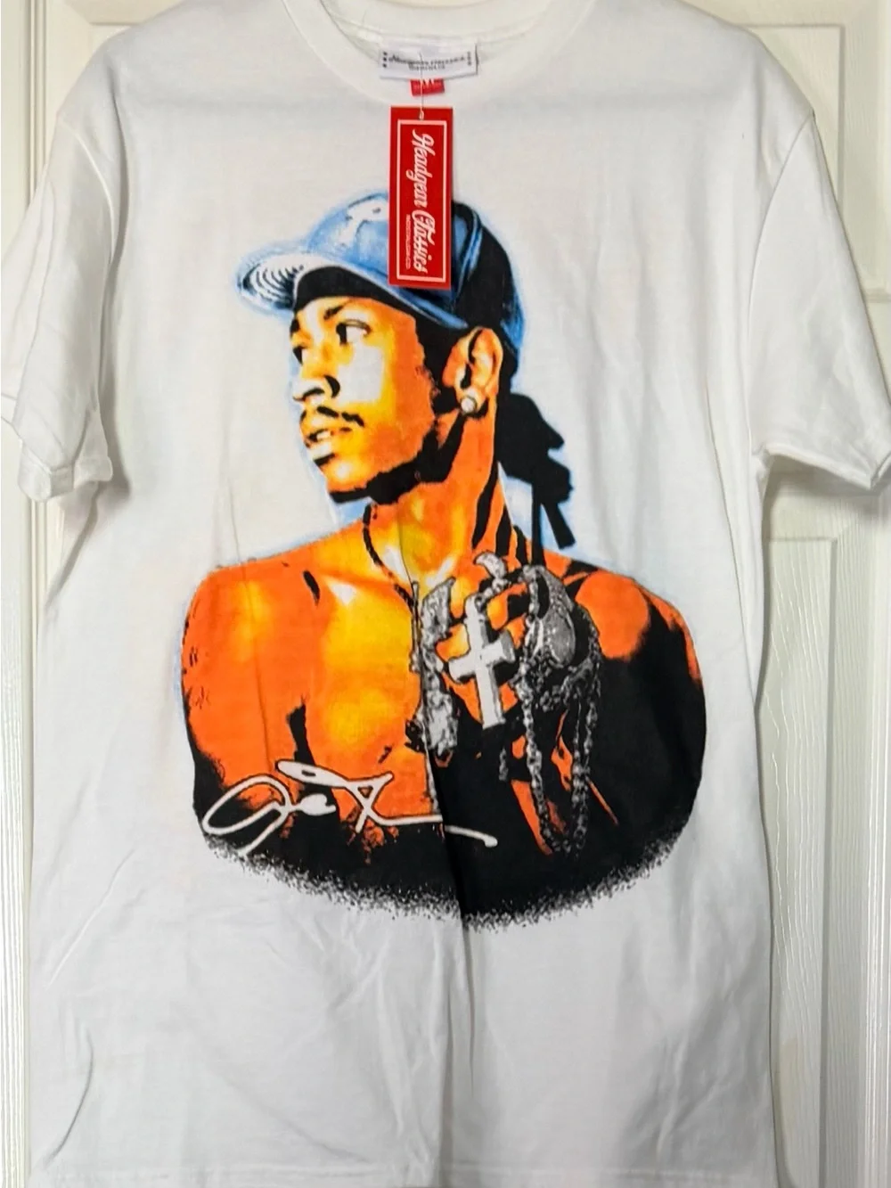 White Graphic T-Shirt with Orange Portrait Print Allen Iverson